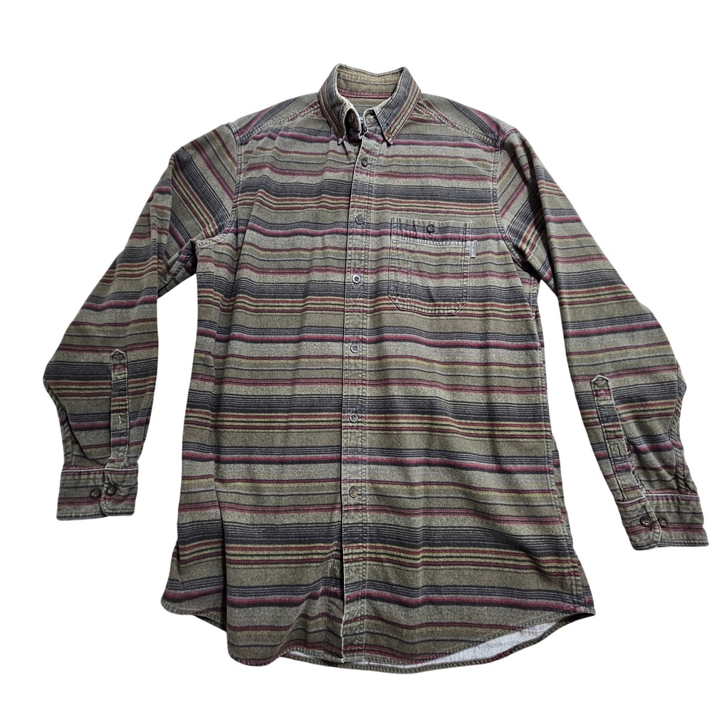 Woolrich Vintage Flannel Shirt Men L Olive Blanket Stripe Button Down Shirt Soft
